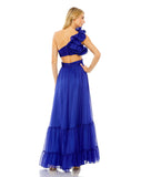 ONE SHOULDER RUFFLE TIERED CUT-OUT CHIFFON GOWN - Cobalt Blue