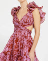 Ruffle Cut-Out Midi Dress - Red