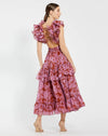 Ruffle Cut-Out Midi Dress - Red