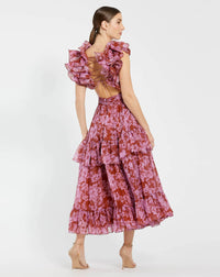 Ruffle Cut-Out Midi Dress - Red