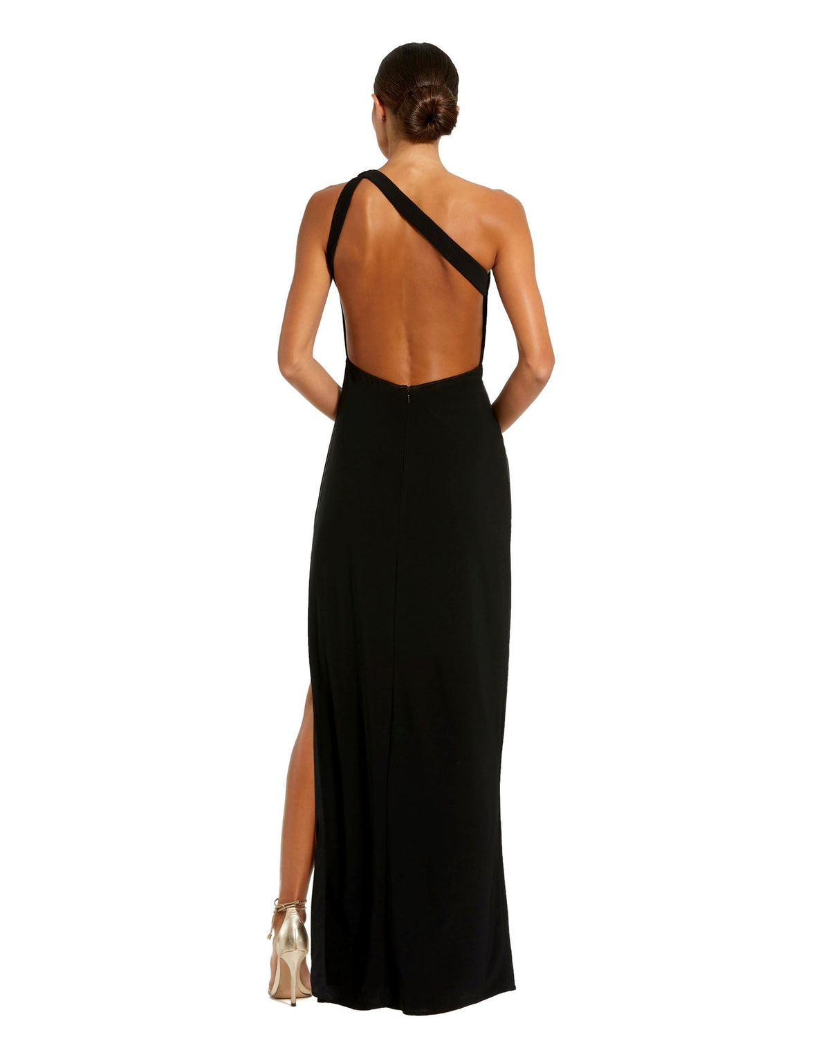 Mac Duggal, Style 68690, Asymmetric sheer panel cutout gown - Black back