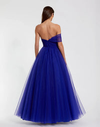 Blue One Side Off The Shoulder Bustier Ball Gown - Back