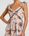 Ruffle Sleeveless Chiffon Tiered Floral Print Gown - Pink