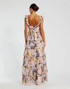Ruffle Sleeveless Chiffon Tiered Floral Print Gown - Pink