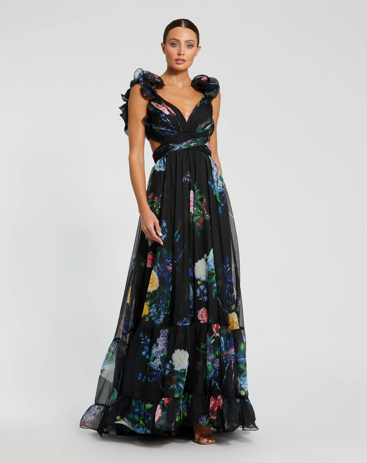 Mac Duggal Ruffle Tiered Floral Cut-Out Chiffon Gown Black | Shop Bridesmaids Dresses, Prom Dresses, Dresses, Wedding Guest Dresses, and Black Tie Evening Gowns Online at SHAIDE! Shaide Boutique Mac Duggal Ruffle Tiered Floral Cut-Out Chiffon Gown Black | Shop Bridesmaids Dresses, Prom Dresses, Dresses, Wedding Guest Dresses, and Black Tie Evening Gowns Online at SHAIDE! Shaide Boutique