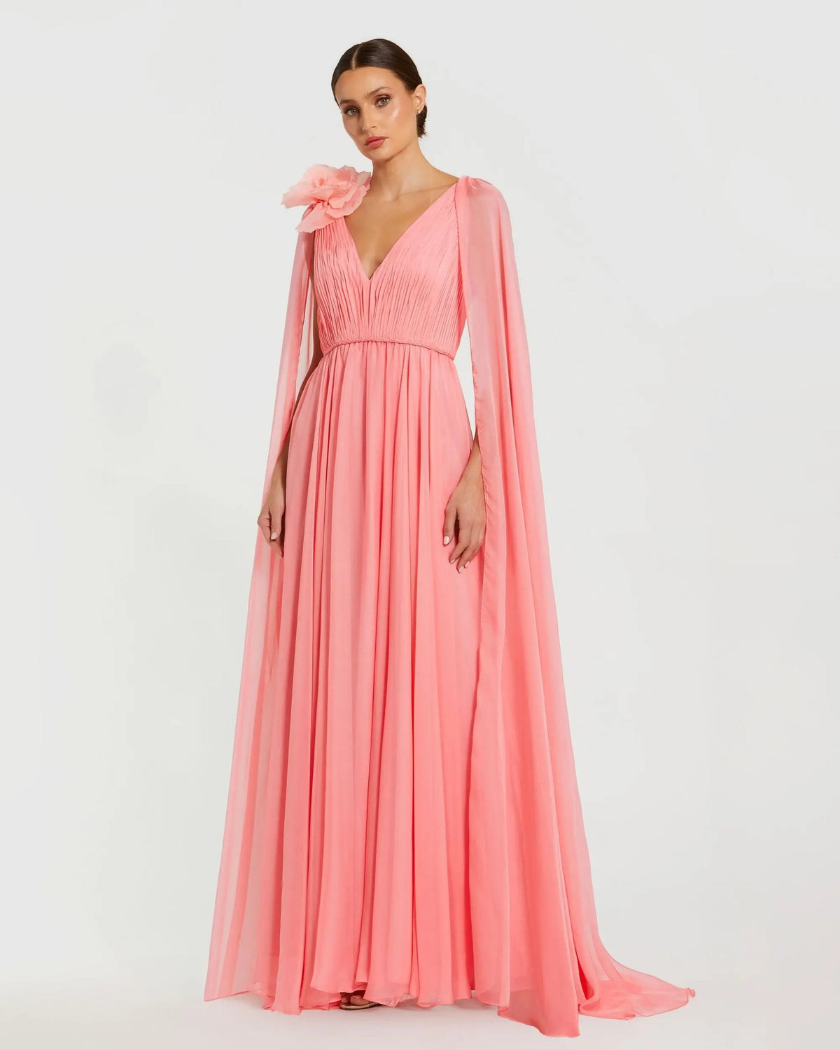 Mac Duggal Pink Chiffon V-Neck Gown With Cape Sleeves #68768