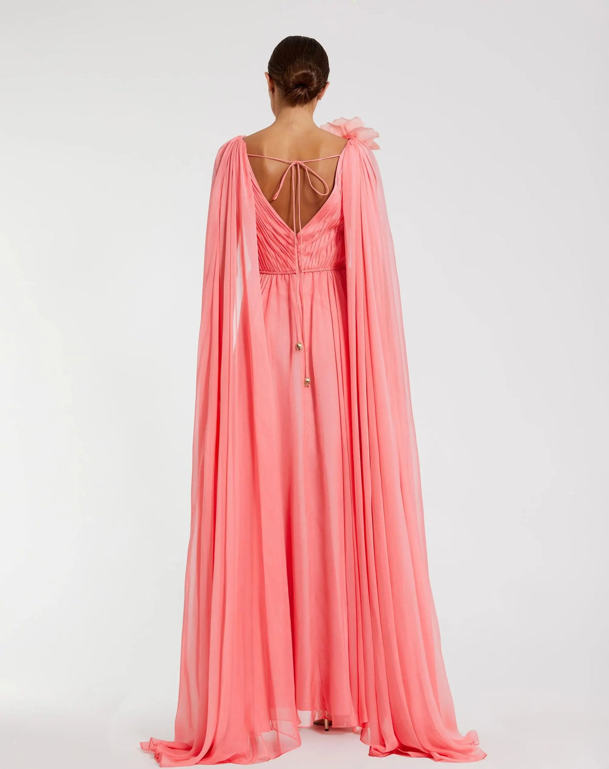 Mac Duggal Pink Chiffon V-Neck Gown With Cape Sleeves #68768