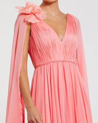Mac Duggal Pink Chiffon V-Neck Gown With Cape Sleeves #68768