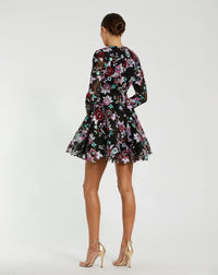 Mac Duggal Black High Neck Long Sleeve Sequin A Line Mini Dress #68783