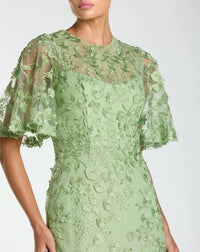 Mac Duggal 68810 Sage Green Floral Embroidered Column Gown with Flutter Sleeves