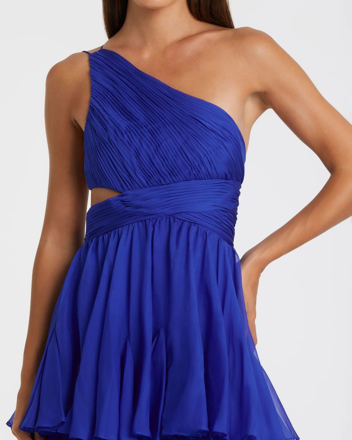 Asymmetric Chiffon Gown - Cobalt