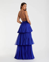 Asymmetric Chiffon Gown - Cobalt