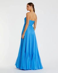 Mac Duggal 68847 Turquoise Blue Strapless Chiffon Gown with Ruched Bodice and Flowing Skirt