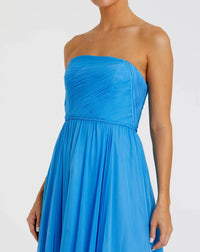 Mac Duggal 68847 Turquoise Blue Strapless Chiffon Gown with Ruched Bodice and Flowing Skirt