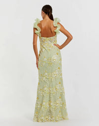 Mac Duggal Sage Green Floral Embroidered Bustier Gown With Ruffle Straps #68880 