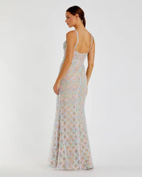 Mac Duggal Beige multicolor pearl embellished bustier column gown #68886 Pastel Multi