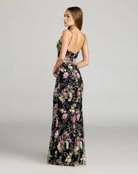 Mac Duggal Multicolor Floral Embellished Sleeveless Bustier Gown #68891 Black