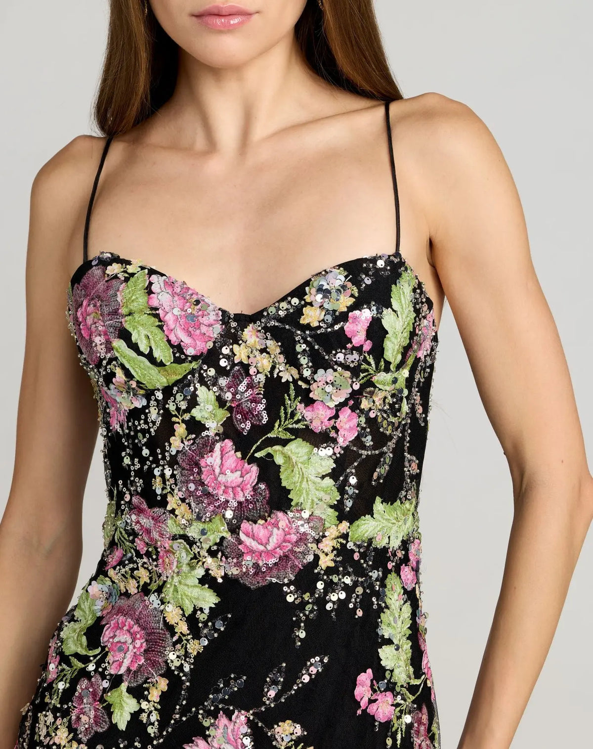 Mac Duggal Multicolor Floral Embellished Sleeveless Bustier Gown #68891 Black
