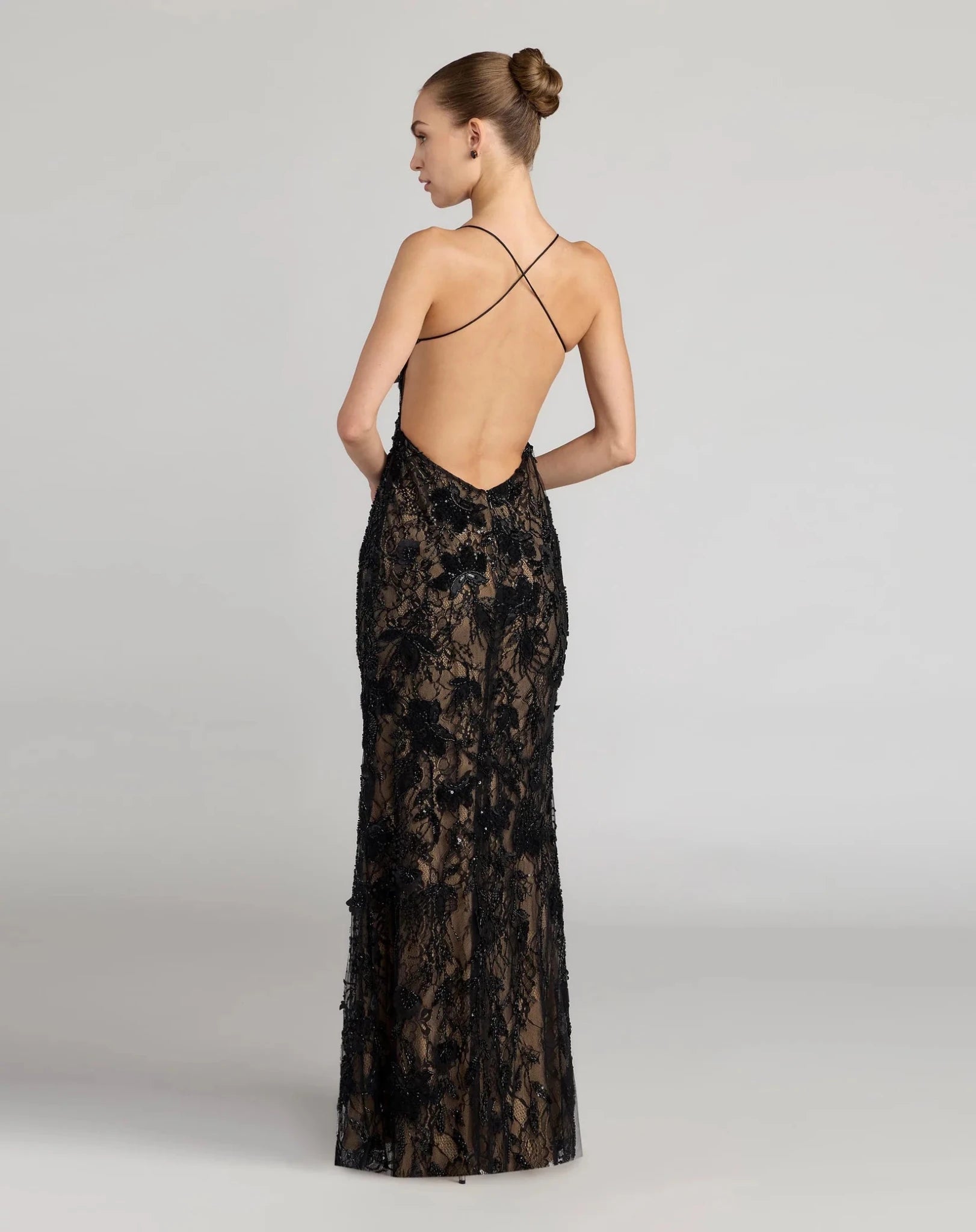 mac duggal black embroidered dress Black Floral Embroidered A-Line Midi Dress (Plus)