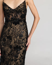 Mac Duggal Floral Embroidered Sleeveless Open Back Gown #68892 Black