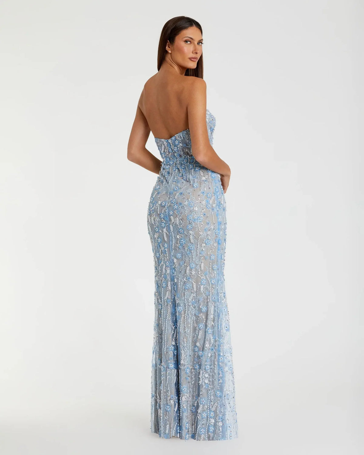 Ivory Embellished Lace Strapless Bustier Gown