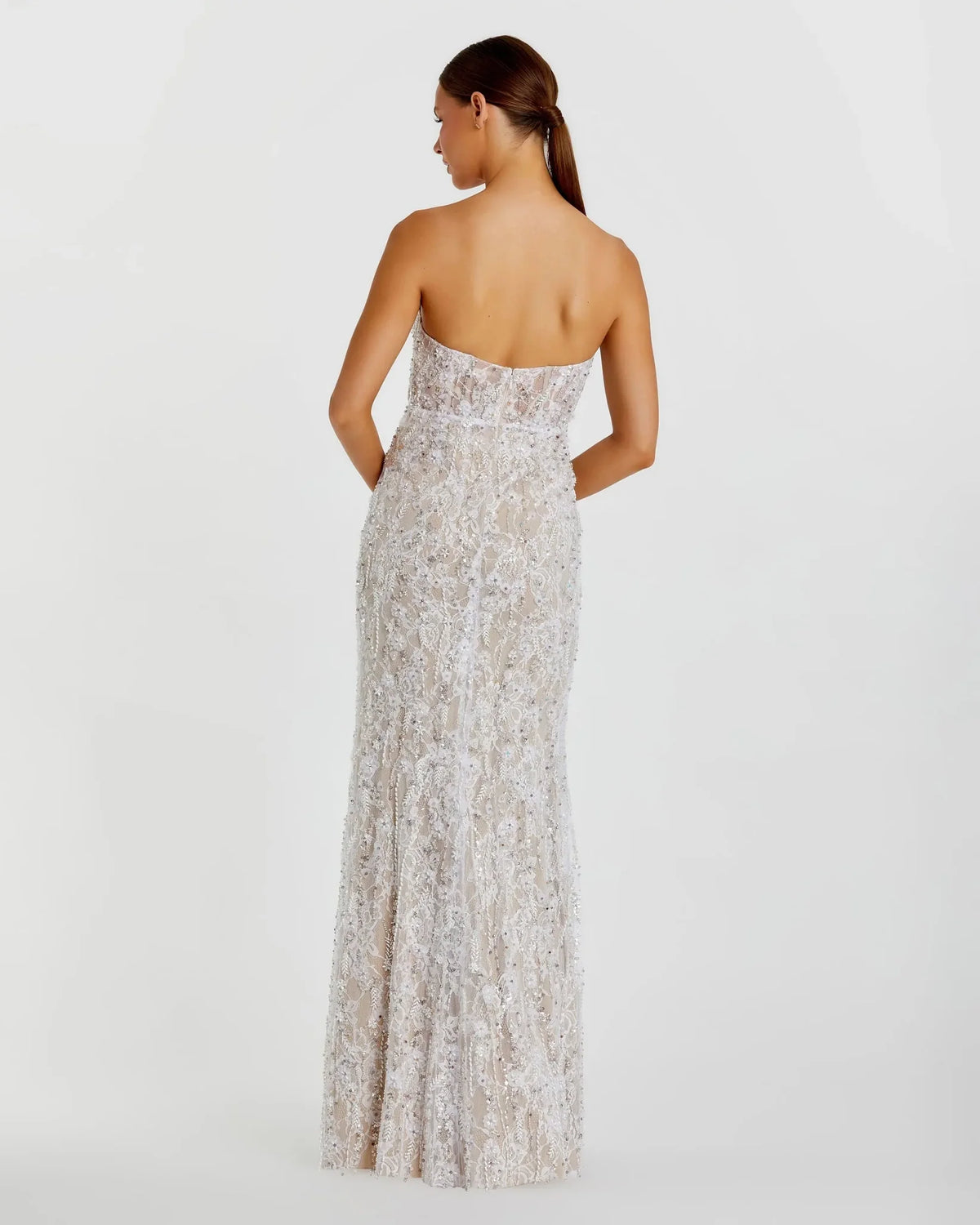 Mac Duggal Ivory Bridal Embellished Lace Strapless Bustier Gown #68893