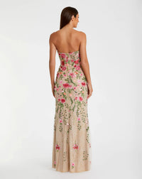 Mac Duggal Beige Floral Embroidered Strapless Bustier Gown #68894 Nude Multi