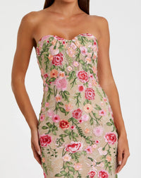 Mac Duggal Beige Floral Embroidered Strapless Bustier Gown #68894 Nude Multi