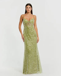 Mac Duggal Embellished Bustier Column Gown #68895 Apple Green