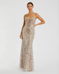 Mac Duggal Silver Embellished Bustier Column Gown #68895 Nude