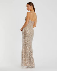 Mac Duggal Silver Embellished Bustier Column Gown #68895 Nude