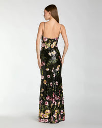 Mac Duggal #68896 black multi sleeveless bustier floral applique gown