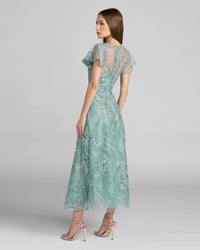Mac Duggal Blue Embroidered Flutter Sleeve Midi Dress #68909