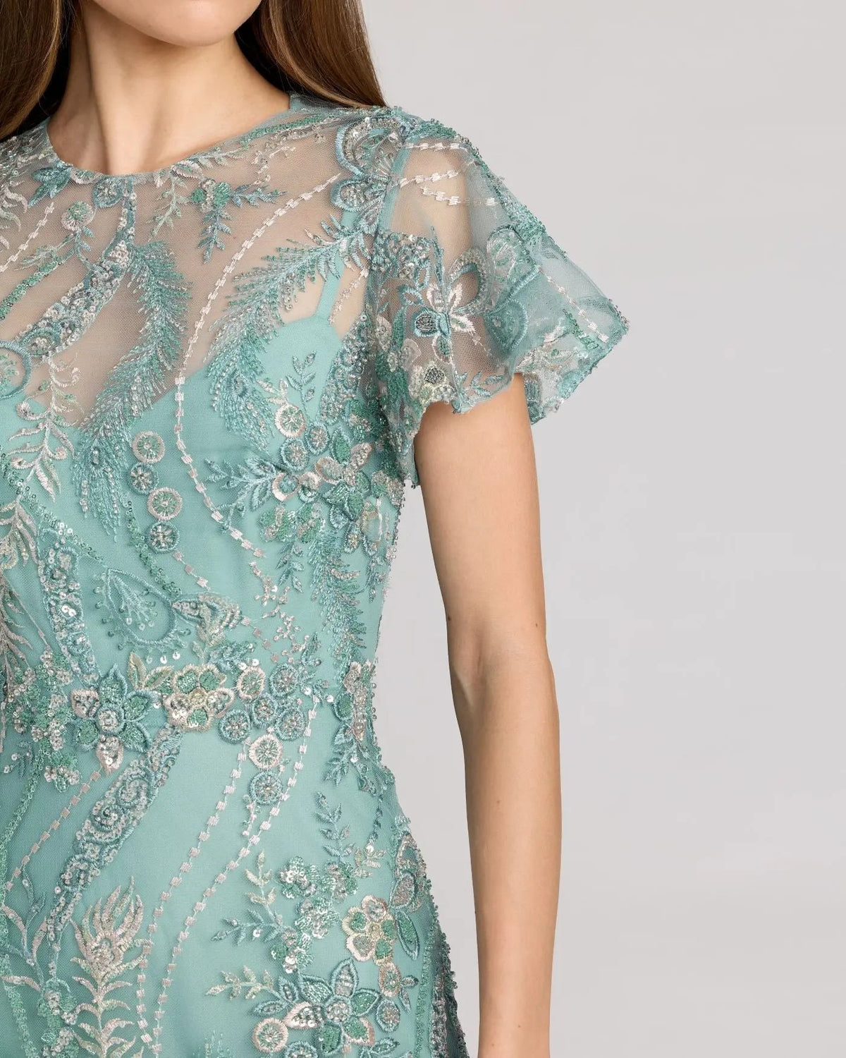 Mac Duggal Blue Embroidered Flutter Sleeve Midi Dress #68909