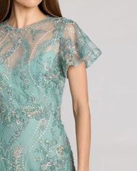 Mac Duggal Blue Embroidered Flutter Sleeve Midi Dress #68909