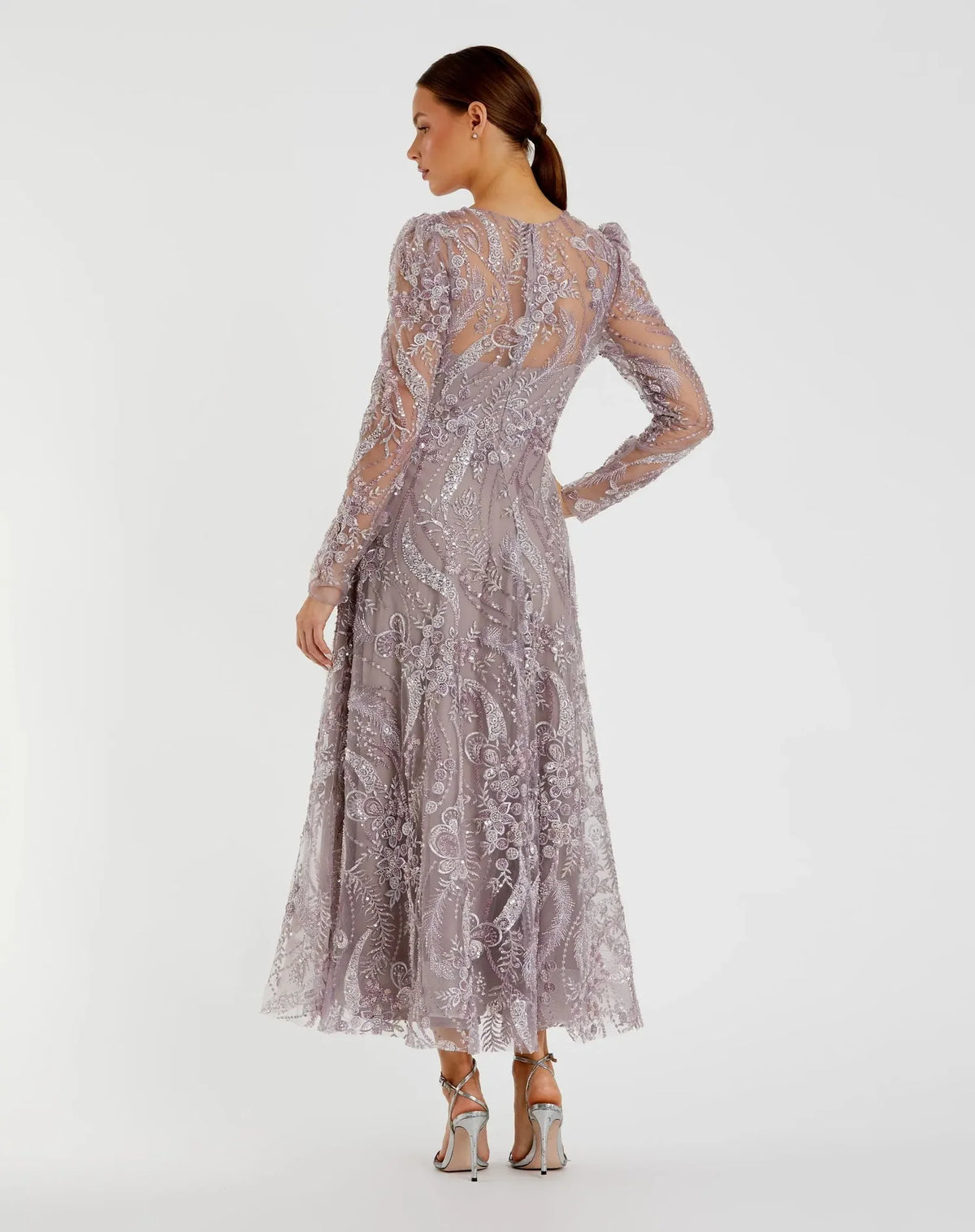 Mac Duggal Purple Floral Embroidered High Neck Long Sleeve Modest Dress Mauve #68910
