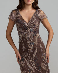 Mac Duggal #68914 gold embroidery and beading close-up