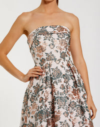 Strapless Floral Brocade Ball Gown - Gold Multi