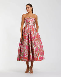 Mac Duggal 68946 Pink Multi Sleeveless Floral Printed Organza Gown with Tiered Ruffle Skirt