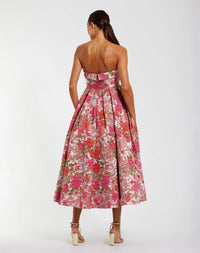 Mac Duggal 68946 Pink Multi Sleeveless Floral Printed Organza Gown with Tiered Ruffle Skirt