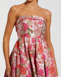 Mac Duggal 68946 Pink Multi Sleeveless Floral Printed Organza Gown with Tiered Ruffle Skirt