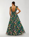 Mac Duggal Green Ruffle Shoulder V-Neck Printed Chiffon Gown #68947 