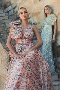 Mac Duggal #68947 pink multi with #5640 seafoam - group