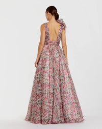 Mac Duggal #68947 pink multi printed chiffon gown - back