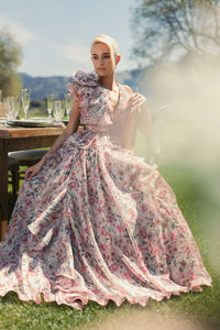 Mac Duggal #68947 pink multi printed chiffon gown - lifestyle alt