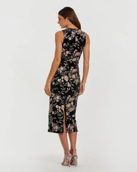 Mac Duggal 68958 Black Multi velvet high neck sequined midi dress - Back view