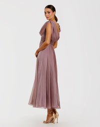 Mac Duggal #68967 antique rose chiffon cowl neck dress with 3d flowers