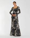Mac Duggal Black Multicolor Embroidered Velvet Evening Gown with Long Sleeves #68978 - Black