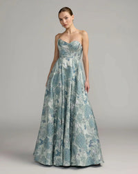 Mac Duggal Blue Strapless Floral Brocade Ball Gown #68999 Seafoam