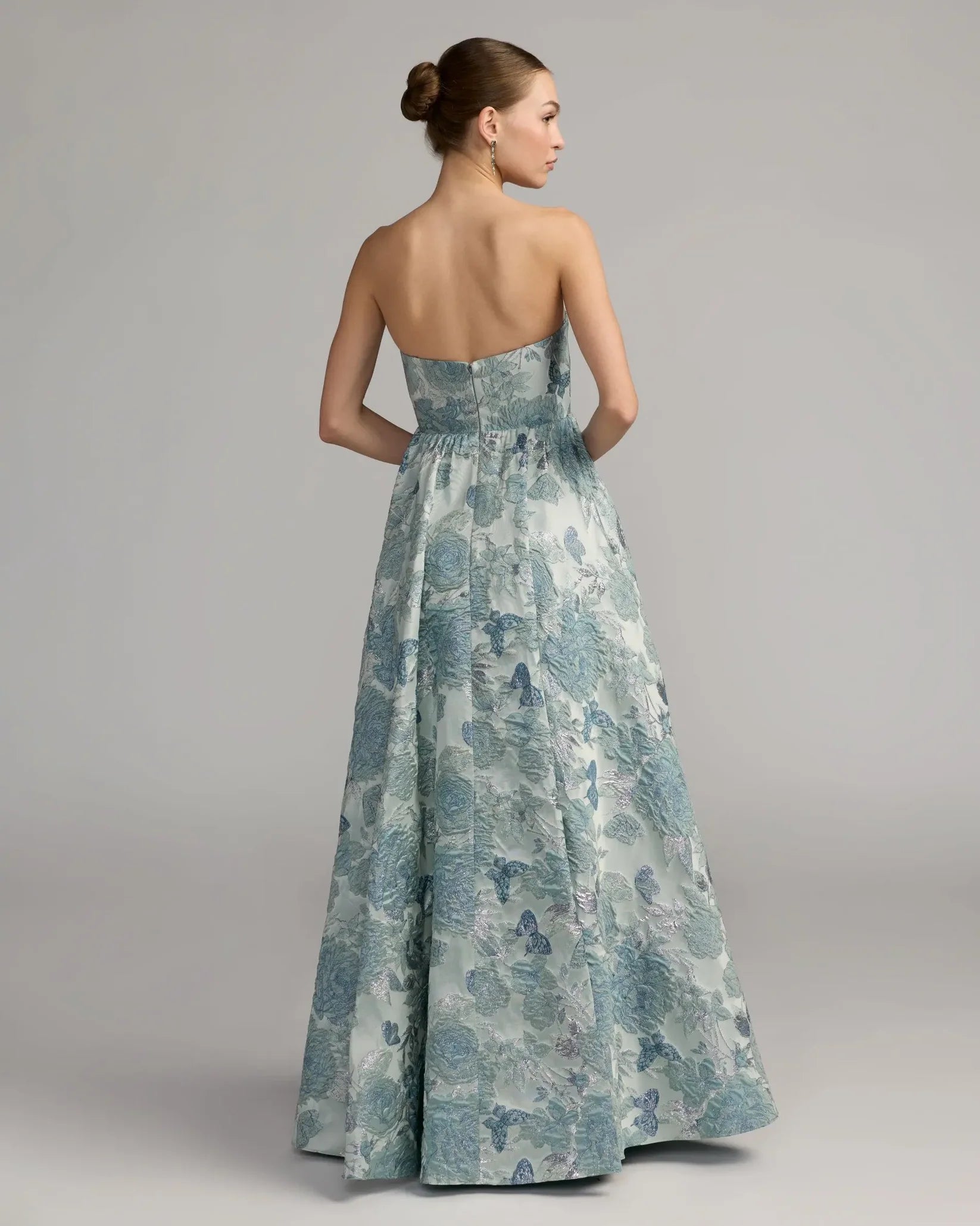 Mac Duggal Blue Strapless Floral Brocade Ball Gown #68999 Seafoam